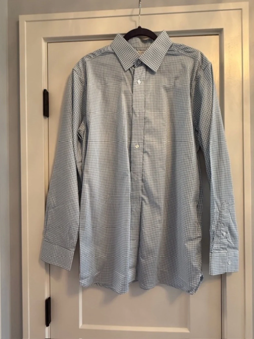 Banana Republic Men Large Standard Fit Cotton Blue Aqua & White Check Shirt Worn